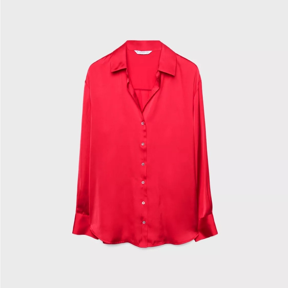 Zara Elegant Red Satin effect Blouse